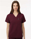 Jaanuu W10001 Women's Rhena Essential 1-Pocket Scrub V-Neck Top - Burgundy - model front
