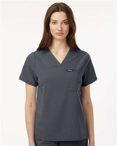 Jaanuu W10001 Women's Rhena Essential 1-Pocket Scrub V-Neck Top - Carbon Grey - model front