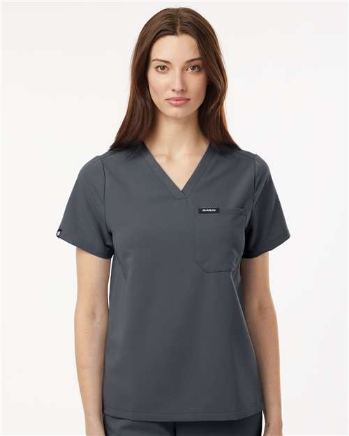 Jaanuu W10001 Women's Rhena Essential 1-Pocket Scrub V-Neck Top - Carbon Grey - model front