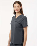 Jaanuu W10001 Women's Rhena Essential 1-Pocket Scrub V-Neck Top - Carbon Grey - model side