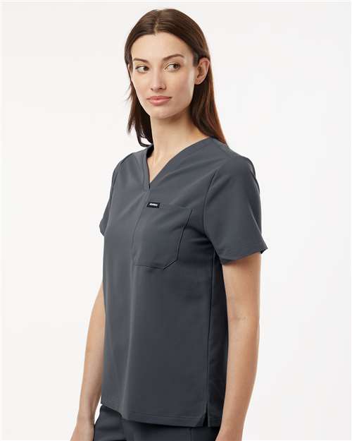 Jaanuu W10001 Women's Rhena Essential 1-Pocket Scrub V-Neck Top - Carbon Grey - model side
