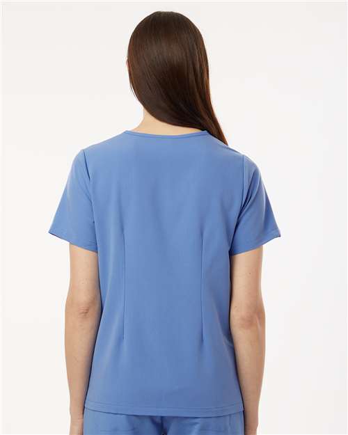 Jaanuu W10001 Women's Rhena Essential 1-Pocket Scrub V-Neck Top - Ceil Blue - model back