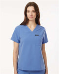 Jaanuu W10001 Women's Rhena Essential 1-Pocket Scrub V-Neck Top - Ceil Blue - model front