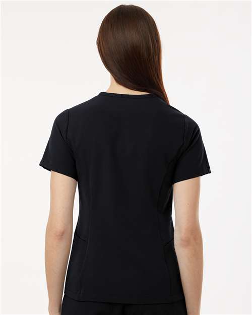 Jaanuu W10003 Women's Calix Fit & Flare Scrub V-Neck Top - Black - model back