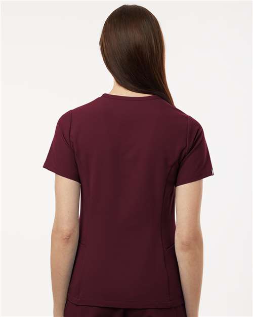 Jaanuu W10003 Women's Calix Fit & Flare Scrub V-Neck Top - Burgundy - model back