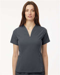Jaanuu W10003 Women's Calix Fit & Flare Scrub V-Neck Top - Carbon Grey - model front