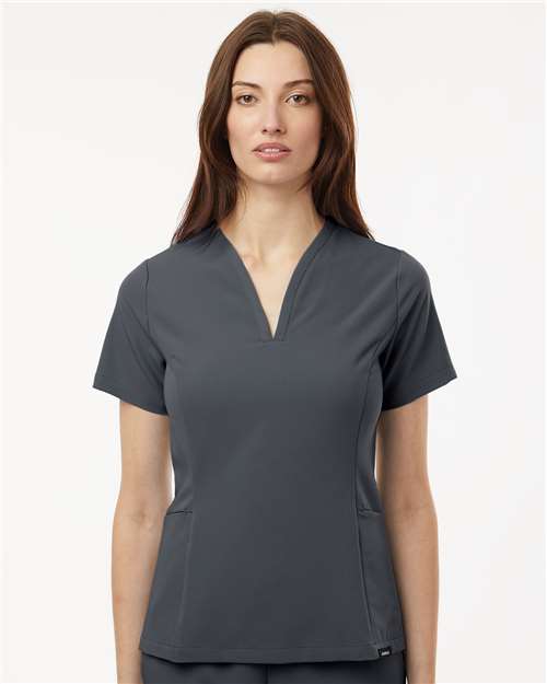 Jaanuu W10003 Women's Calix Fit & Flare Scrub V-Neck Top - Carbon Grey - model front