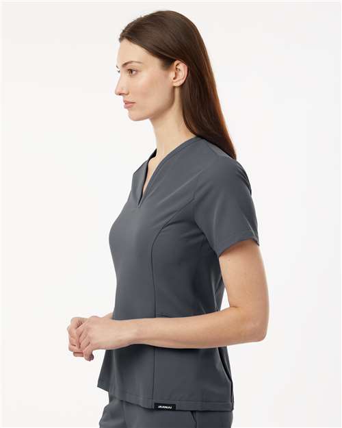 Jaanuu W10003 Women's Calix Fit & Flare Scrub V-Neck Top - Carbon Grey - model side
