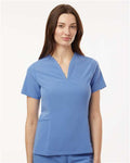 Jaanuu W10003 Women's Calix Fit & Flare Scrub V-Neck Top - Ceil Blue - model front