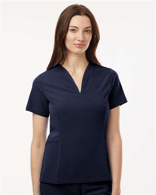 Jaanuu W10003 Women's Calix Fit & Flare Scrub V-Neck Top - Midnight Navy - model front