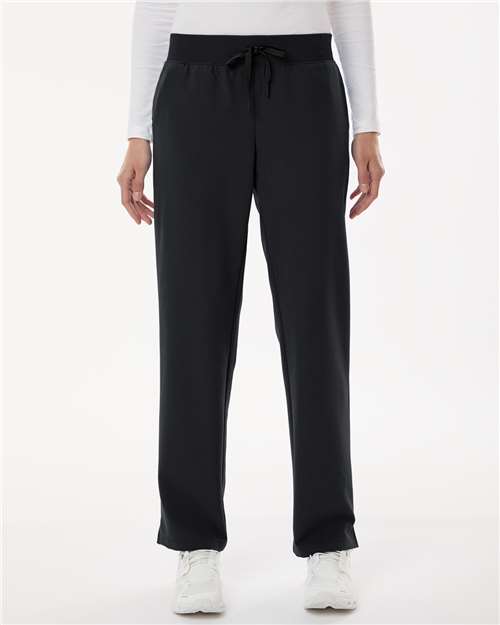 Jaanuu W20001P Women's Petite Sizes Xenos Essential Knit-Waist Scrub Pants - Black - model front