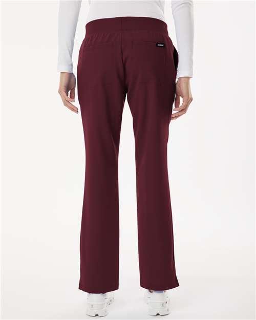 Jaanuu W20001P Women's Petite Sizes Xenos Essential Knit-Waist Scrub Pants - Burgundy - model back