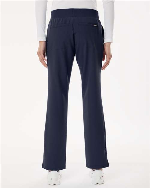 Jaanuu W20001P Women's Petite Sizes Xenos Essential Knit-Waist Scrub Pants - Midnight Navy - model back