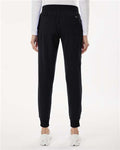 Jaanuu W20003P Women's Petite Sizes Silex Knit-Waist Scrub Joggers - Black - model back