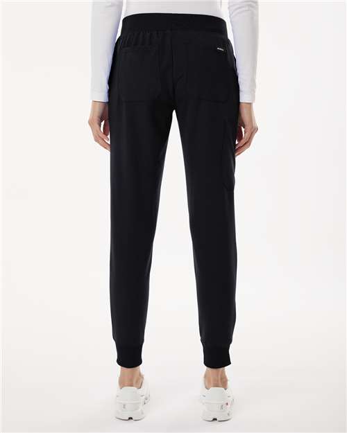 Jaanuu W20003P Women's Petite Sizes Silex Knit-Waist Scrub Joggers - Black - model back