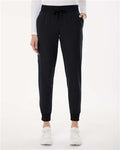 Jaanuu W20003P Women's Petite Sizes Silex Knit-Waist Scrub Joggers - Black - model front