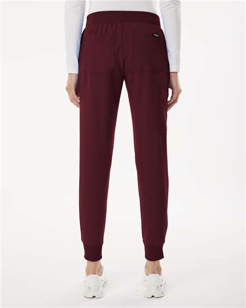 Jaanuu W20003P Women's Petite Sizes Silex Knit-Waist Scrub Joggers - Burgundy - model back