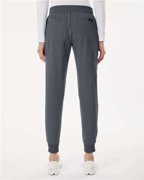 Jaanuu W20003P Women's Petite Sizes Silex Knit-Waist Scrub Joggers - Carbon Grey - model back