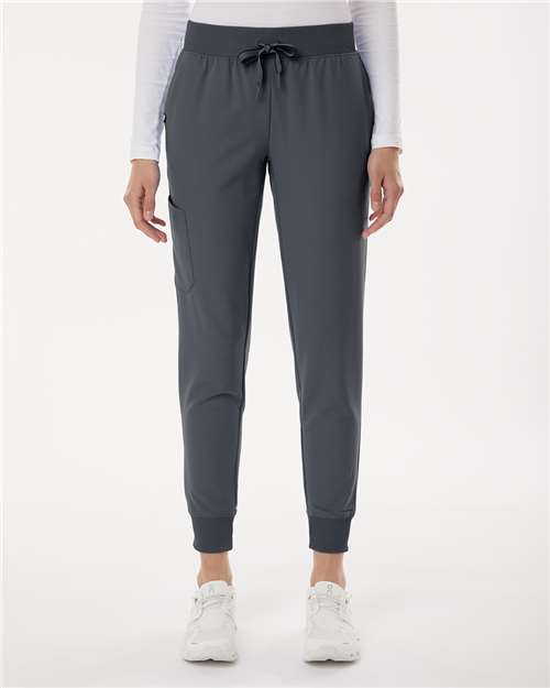 Jaanuu W20003P Women's Petite Sizes Silex Knit-Waist Scrub Joggers - Carbon Grey - model front