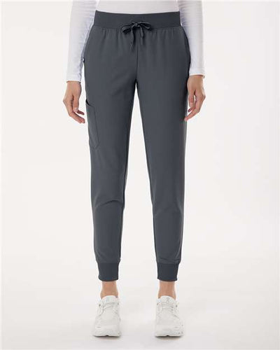 Jaanuu W20003P Women's Petite Sizes Silex Knit-Waist Scrub Joggers - Carbon Grey - model front