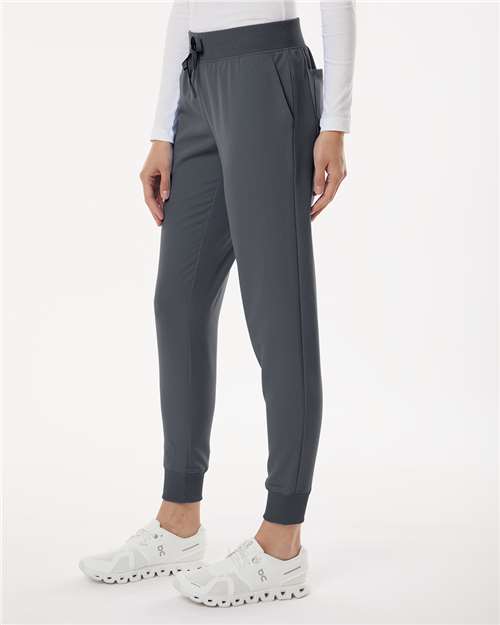 Jaanuu W20003P Women's Petite Sizes Silex Knit-Waist Scrub Joggers - Carbon Grey - model side