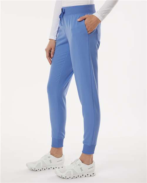 Jaanuu W20003P Women's Petite Sizes Silex Knit-Waist Scrub Joggers - Ceil Blue - model side