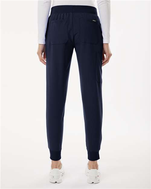 Jaanuu W20003P Women's Petite Sizes Silex Knit-Waist Scrub Joggers - Midnight Navy - model back