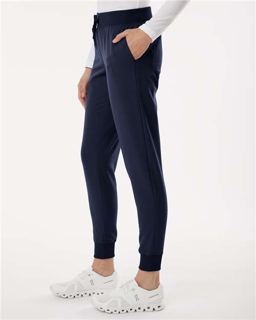 Jaanuu W20003P Women's Petite Sizes Silex Knit-Waist Scrub Joggers - Midnight Navy - model side