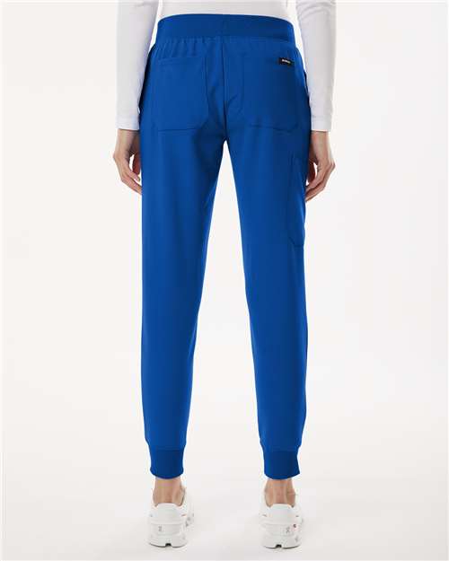 Jaanuu W20003P Women's Petite Sizes Silex Knit-Waist Scrub Joggers - Royal Blue - model back