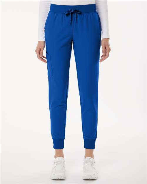 Jaanuu W20003P Women's Petite Sizes Silex Knit-Waist Scrub Joggers - Royal Blue - model front