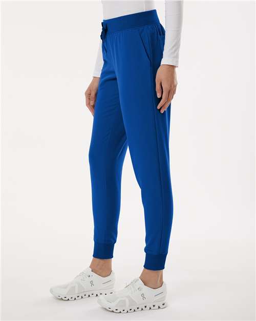 Jaanuu W20003P Women's Petite Sizes Silex Knit-Waist Scrub Joggers - Royal Blue - model side