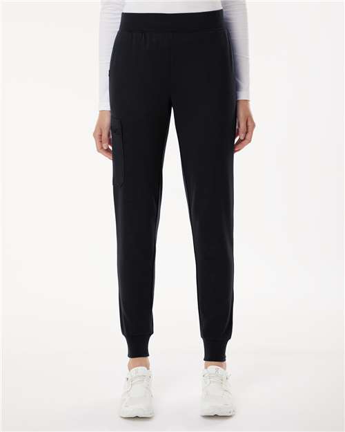 Jaanuu W40001P Women's Petite Sizes Rubi UltraSOFT Scrub Joggers - Black - model front
