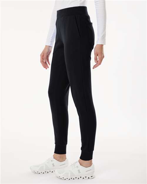 Jaanuu W40001P Women's Petite Sizes Rubi UltraSOFT Scrub Joggers - Black - model side