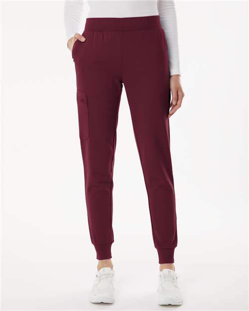 Jaanuu W40001P Women's Petite Sizes Rubi UltraSOFT Scrub Joggers - Burgundy - model front