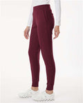 Jaanuu W40001P Women's Petite Sizes Rubi UltraSOFT Scrub Joggers - Burgundy - model side