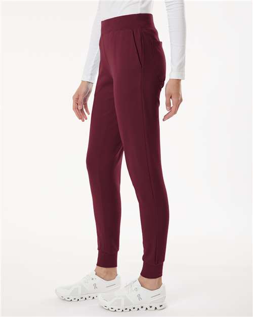 Jaanuu W40001P Women's Petite Sizes Rubi UltraSOFT Scrub Joggers - Burgundy - model side