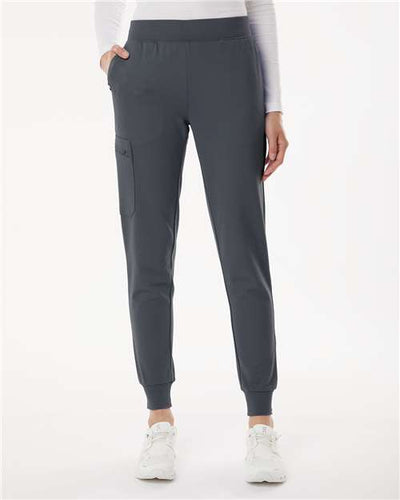 Jaanuu W40001P Women's Petite Sizes Rubi UltraSOFT Scrub Joggers - Carbon Grey - model front