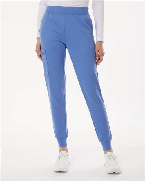 Jaanuu W40001P Women's Petite Sizes Rubi UltraSOFT Scrub Joggers - Ceil Blue - model front
