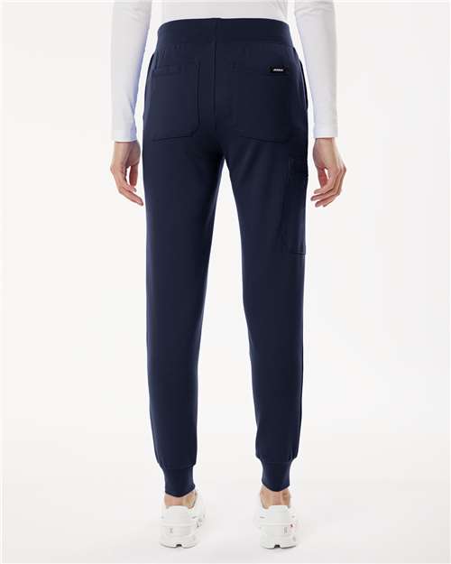 Jaanuu W40001P Women's Petite Sizes Rubi UltraSOFT Scrub Joggers - Midnight Navy - model back