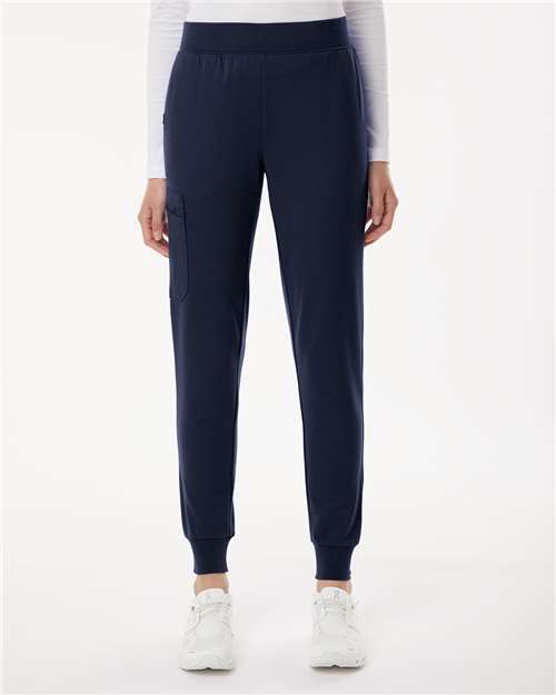 Jaanuu W40001P Women's Petite Sizes Rubi UltraSOFT Scrub Joggers - Midnight Navy - model front