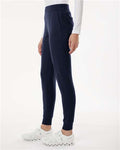 Jaanuu W40001P Women's Petite Sizes Rubi UltraSOFT Scrub Joggers - Midnight Navy - model side