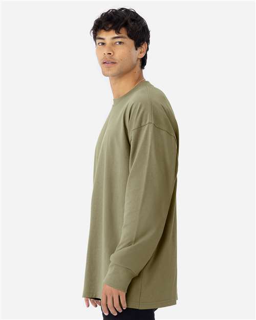 Next Level 7211 Unisex Heavyweight Long Sleeve T-Shirt - Light Olive - model side