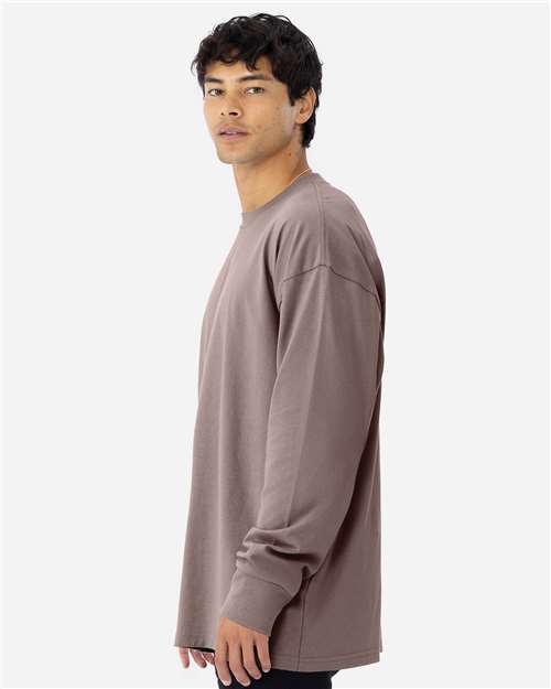 Next Level 7211 Unisex Heavyweight Long Sleeve T-Shirt - Shiitake - model side