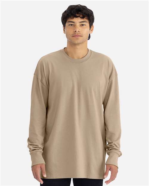 Next Level 7211 Unisex Heavyweight Long Sleeve T-Shirt - Tan - model front