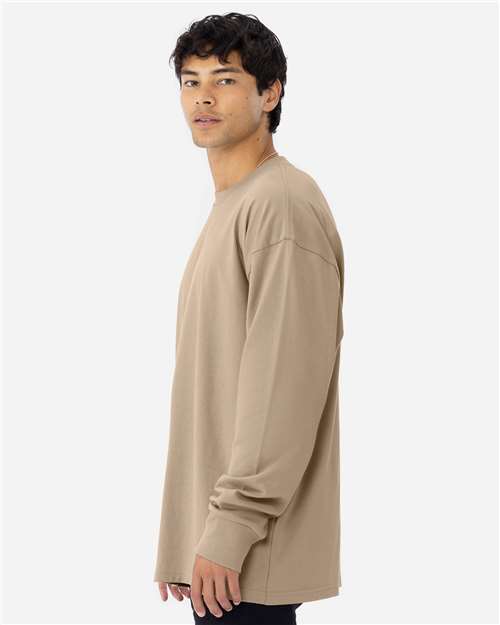 Next Level 7211 Unisex Heavyweight Long Sleeve T-Shirt - Tan - model side