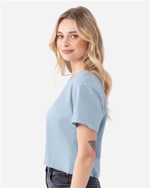 Next Level 1580 Women's Ideal Crop Top - Stonewash Denim - model side