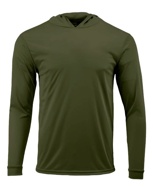 Paragon 220 Unisex Bahama Performance Hooded Long Sleeve T-Shirt - Olive Green - front