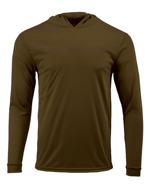 Paragon 220 Unisex Bahama Performance Hooded Long Sleeve T-Shirt - Woodland Brown - front