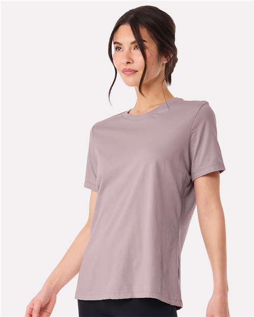 BELLA + CANVAS 6400 Women’s Relaxed Jersey Tee - Pink Gravel - model side