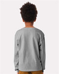 BELLA + CANVAS 3511Y Youth 6oz. Heavyweight Long Sleeve Tee - Athletic Heather - model back